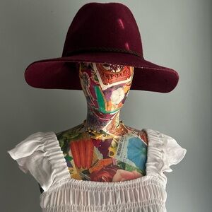 Lucky Brand Burgundy Wool Wide Brim Ranger Women's Hat